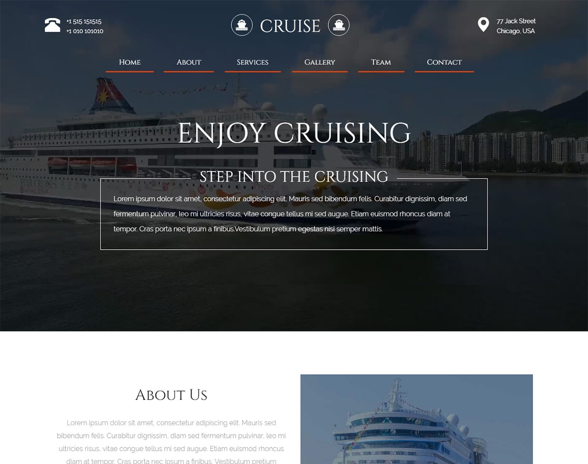 Cruise. bootstrap website template with video background