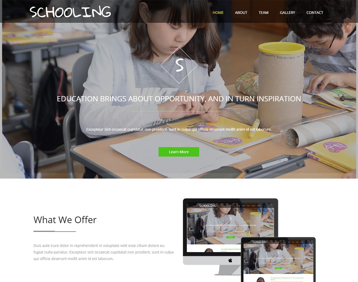 Schooling bootstrap website template with video background