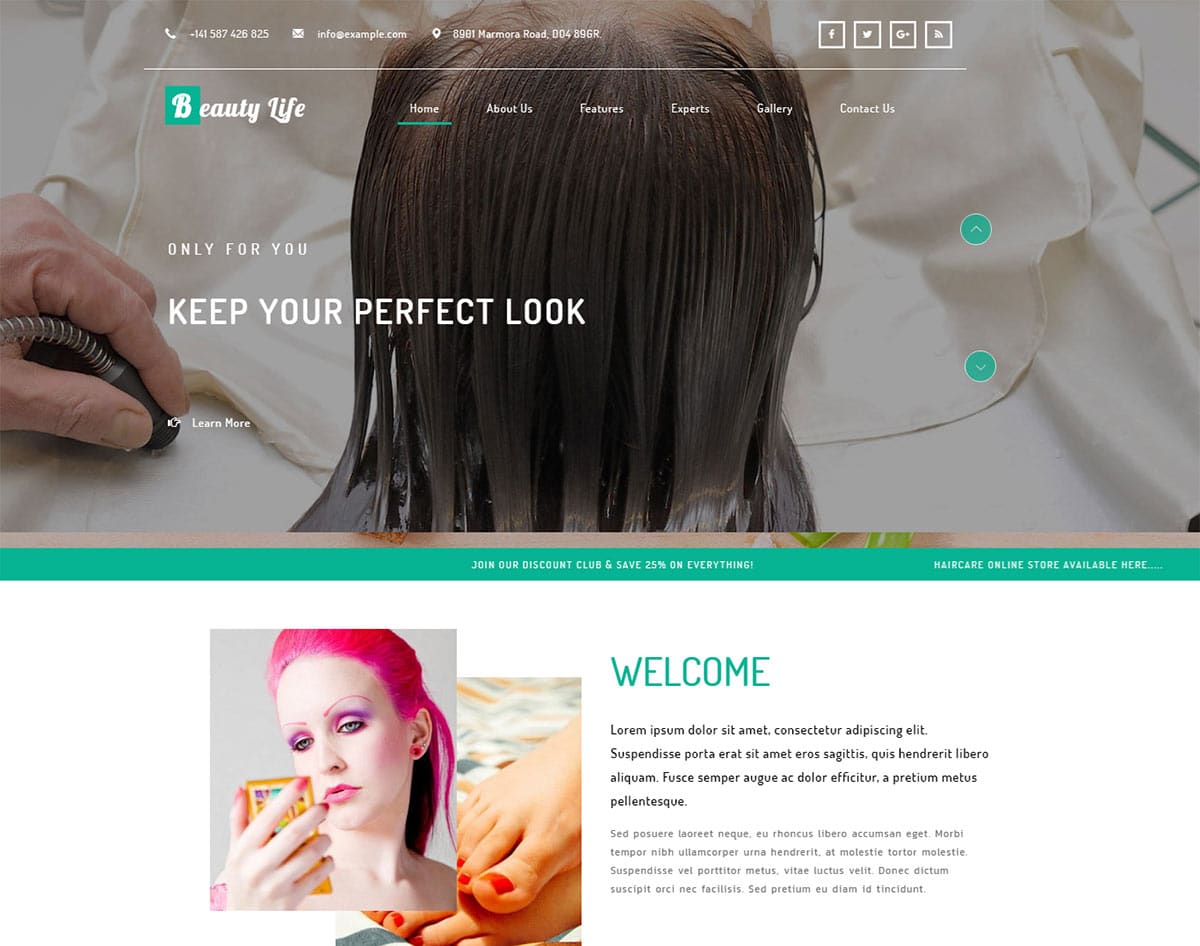 spa and beauty salon website templates - beauty life