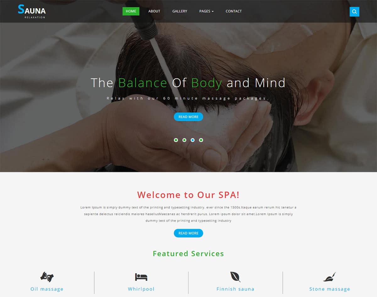 spa and beauty salon website templates - sauna