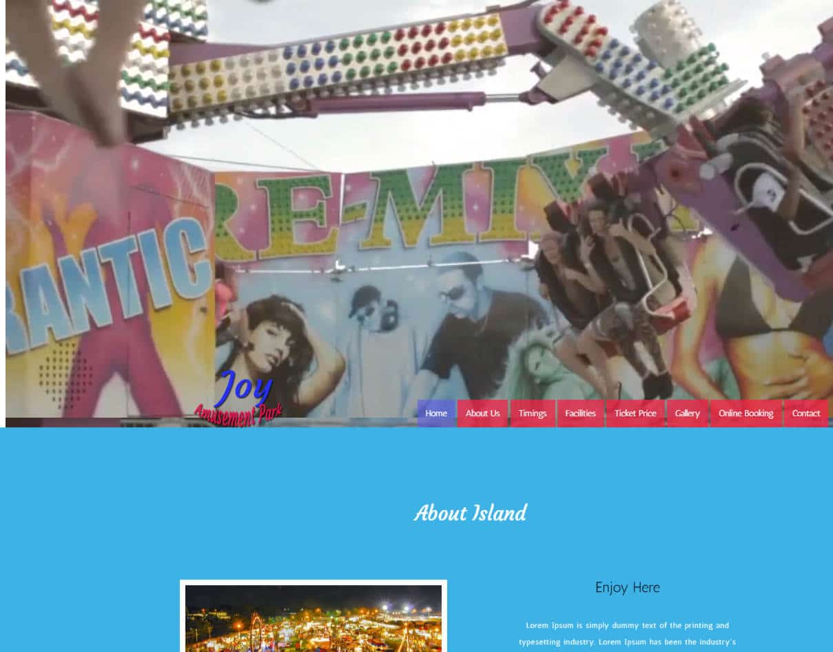 bootstrap website template with video background - joy amusement park
