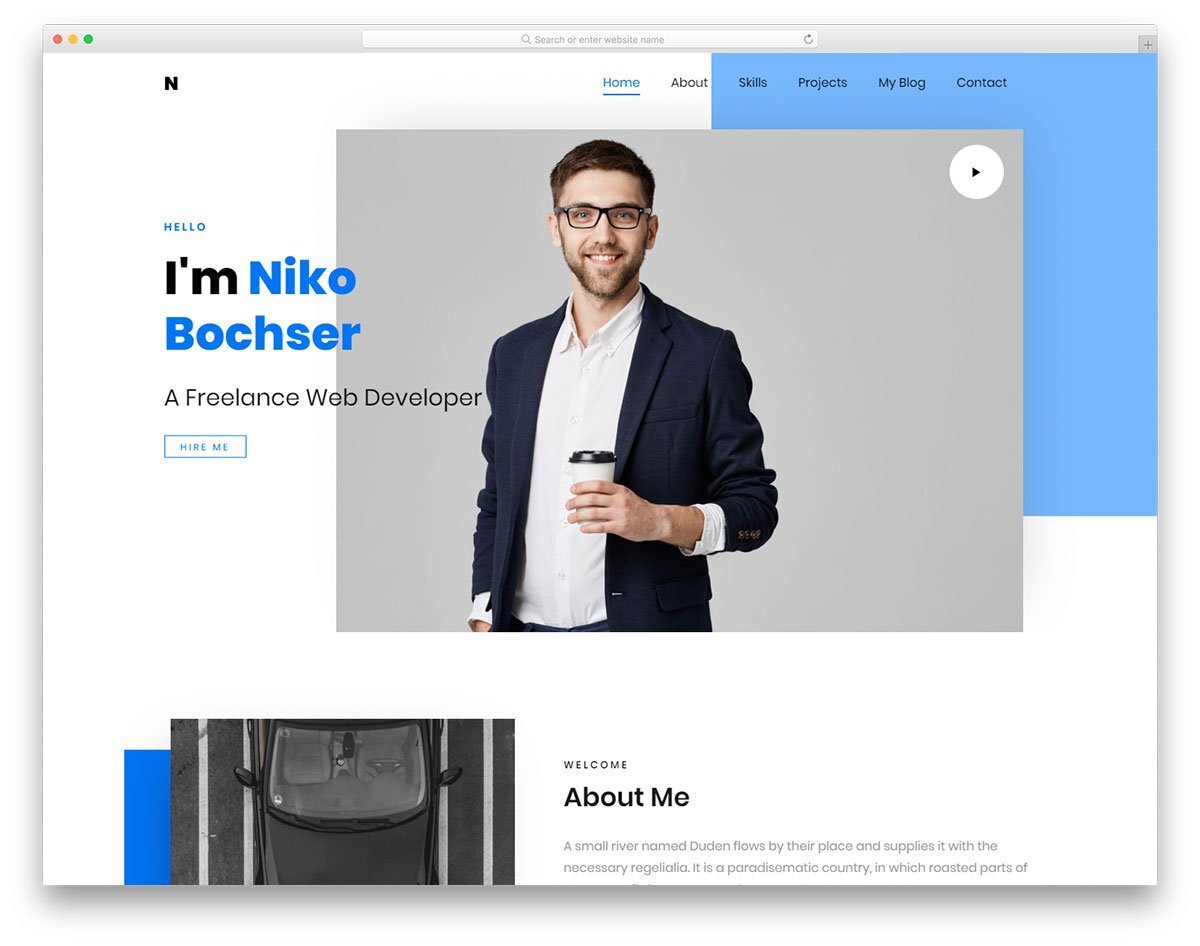 one page personal website template