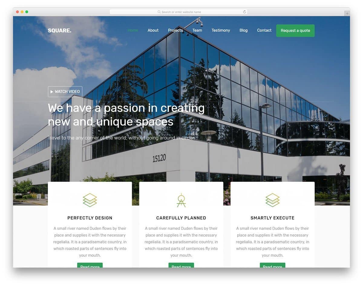 professional looking one-page template for architect and construction website