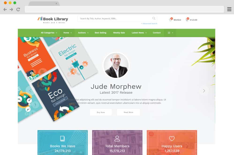 book store and library author website templates