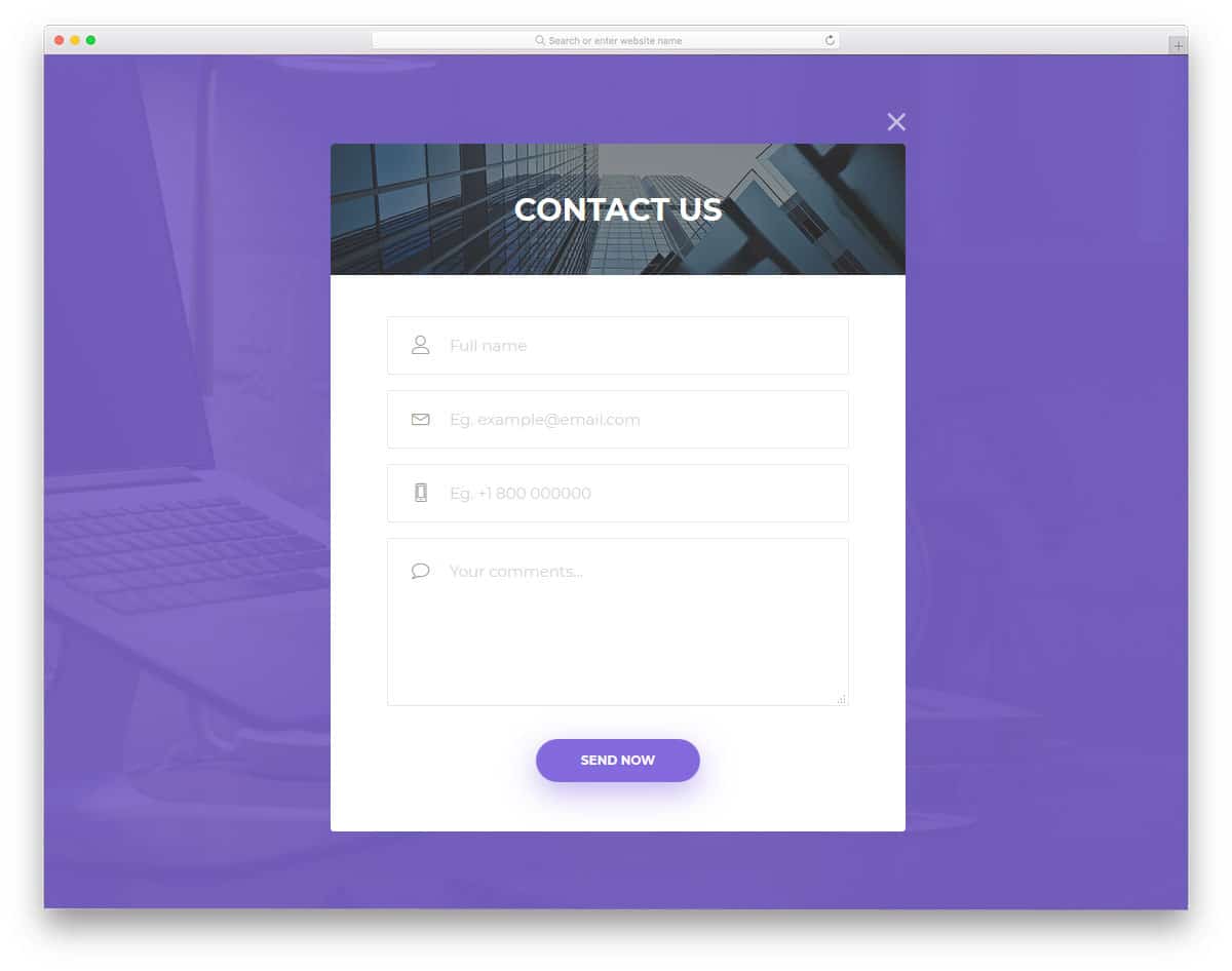 modal window style contact form