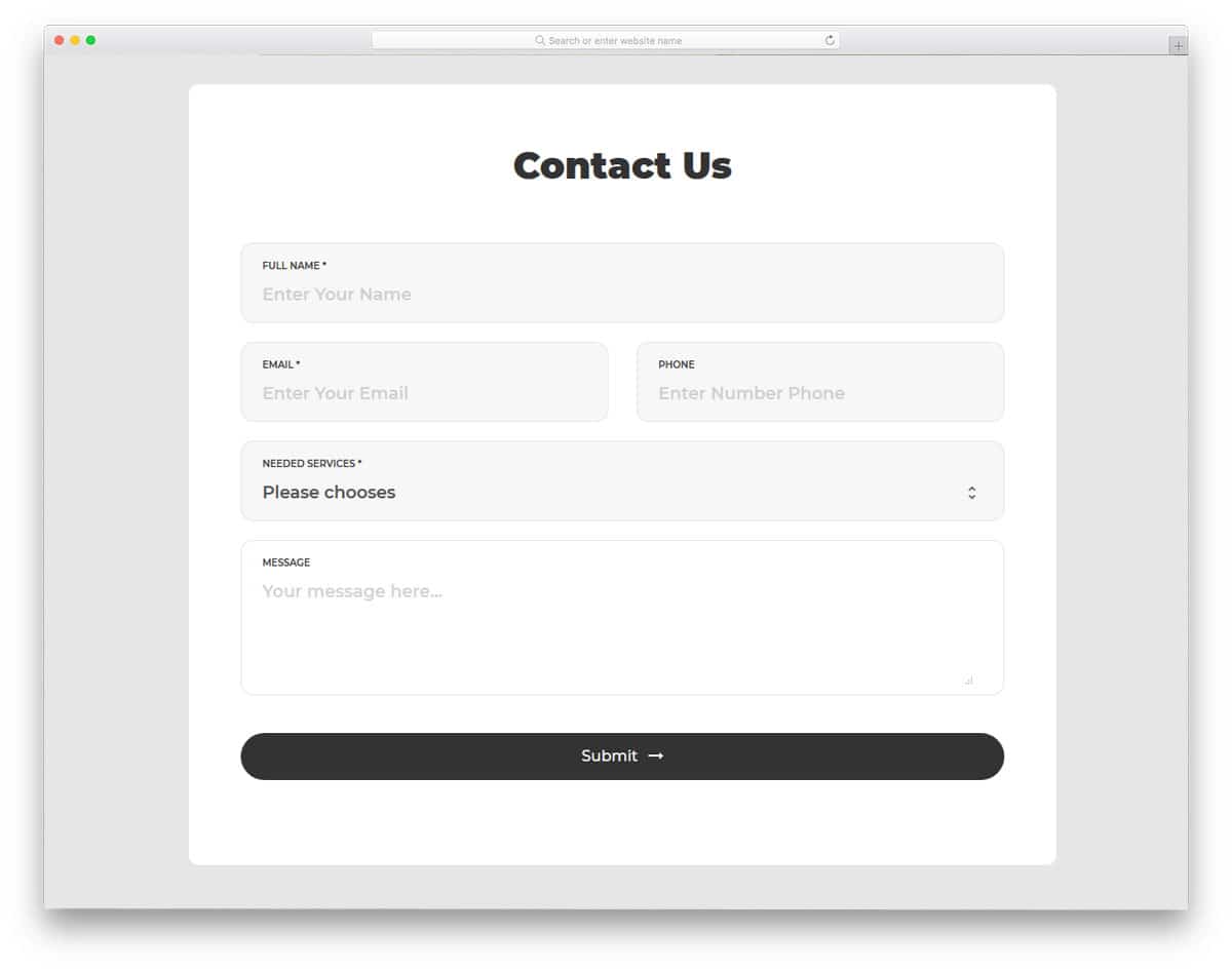 contact form with drop-down option