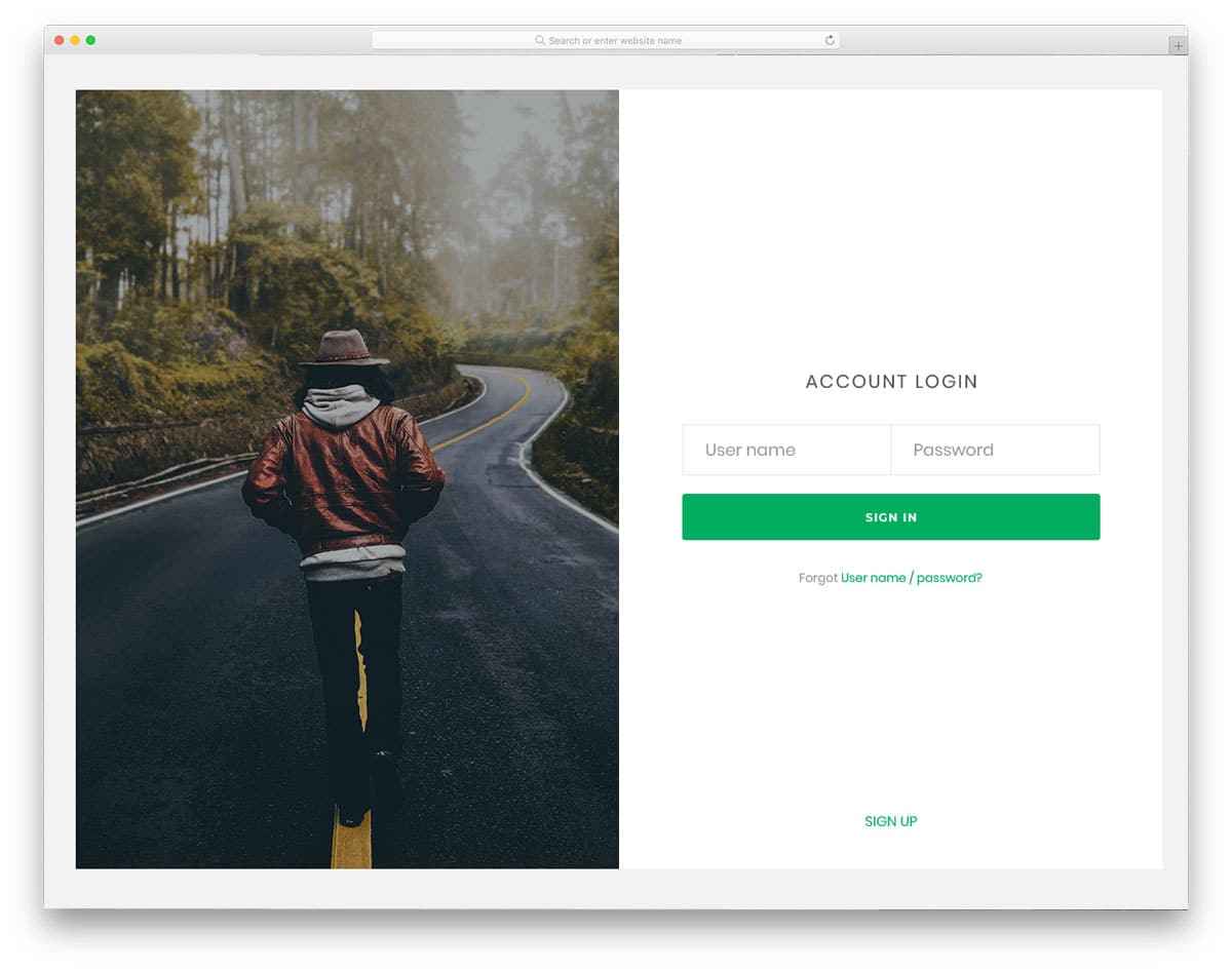 login page with split screen design