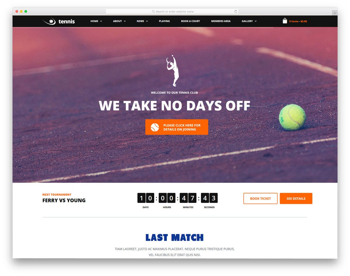 best wordpress sports theme to sell tickets and merchandises