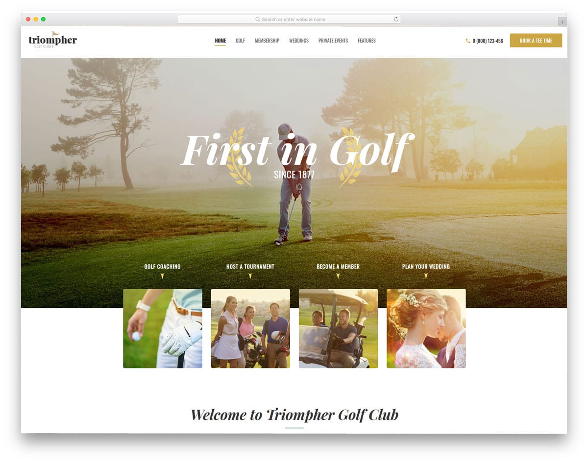 golf club wordpress theme with option for events