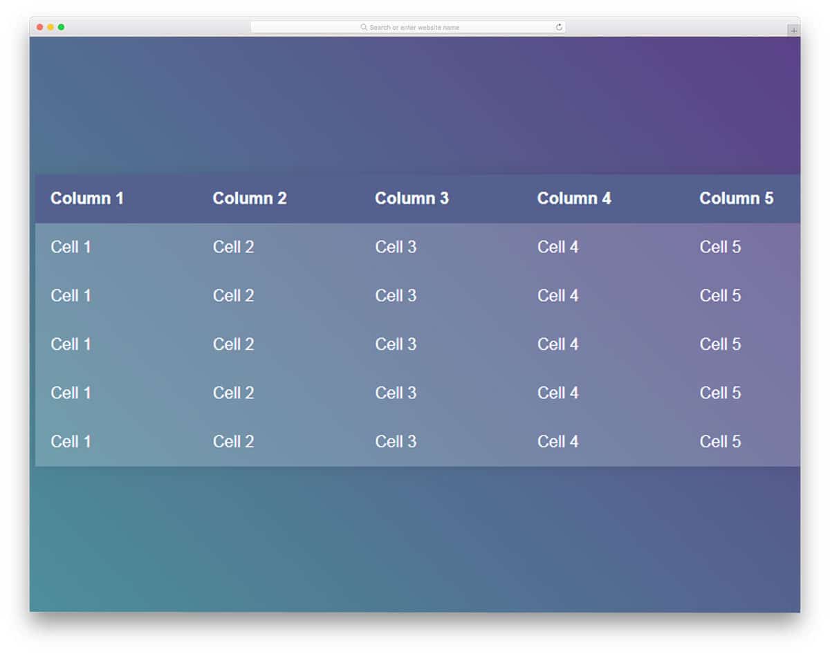 datatable layout with gradient color scheme