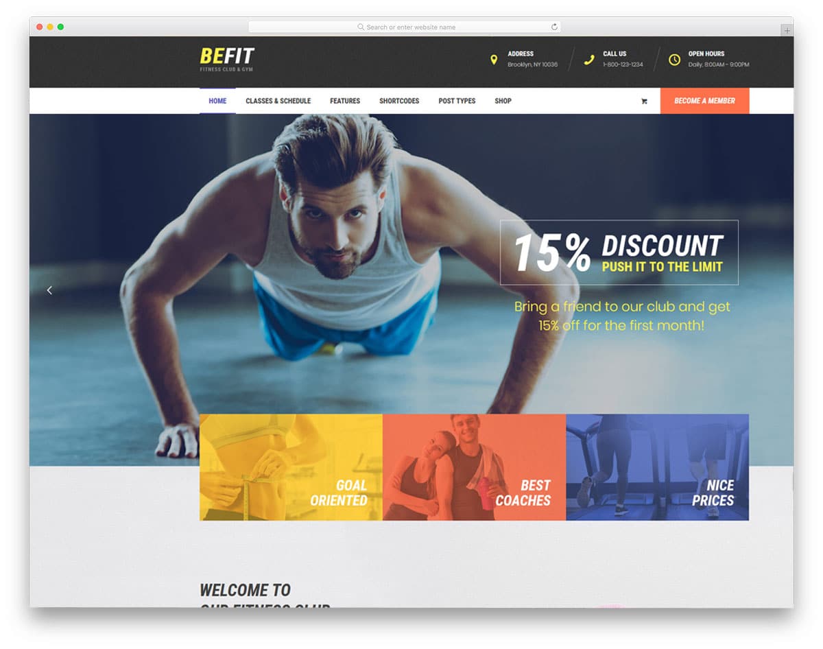 colorful fitness course offering wordpress theme