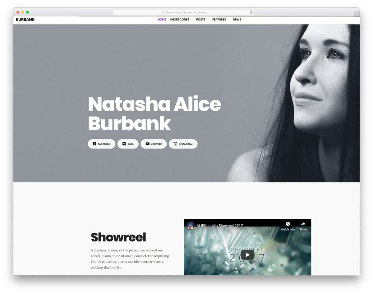 simple WordPress themes for actors