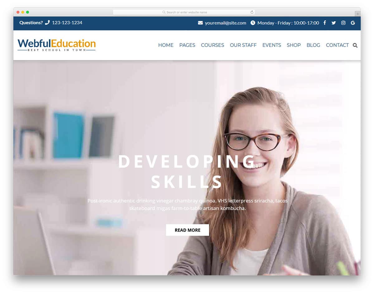 classy looking education website theme