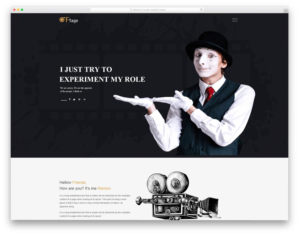 easy to edit HTML actor website templates