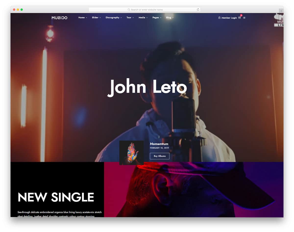 WordPress theme for music artists with live streaming options