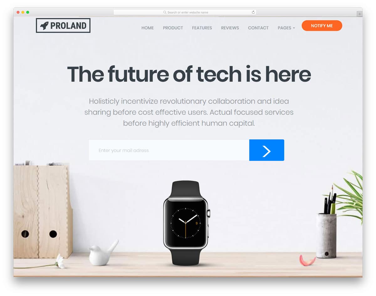 prodcut landing page with bold texts