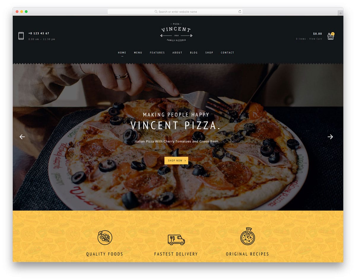 WordPress theme for pizza stores and restaurants