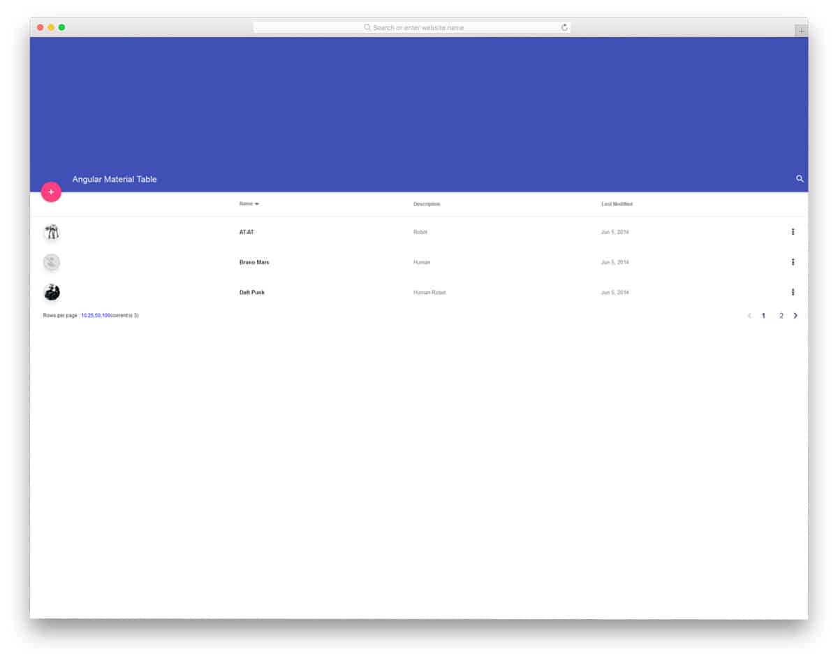 material design based css table