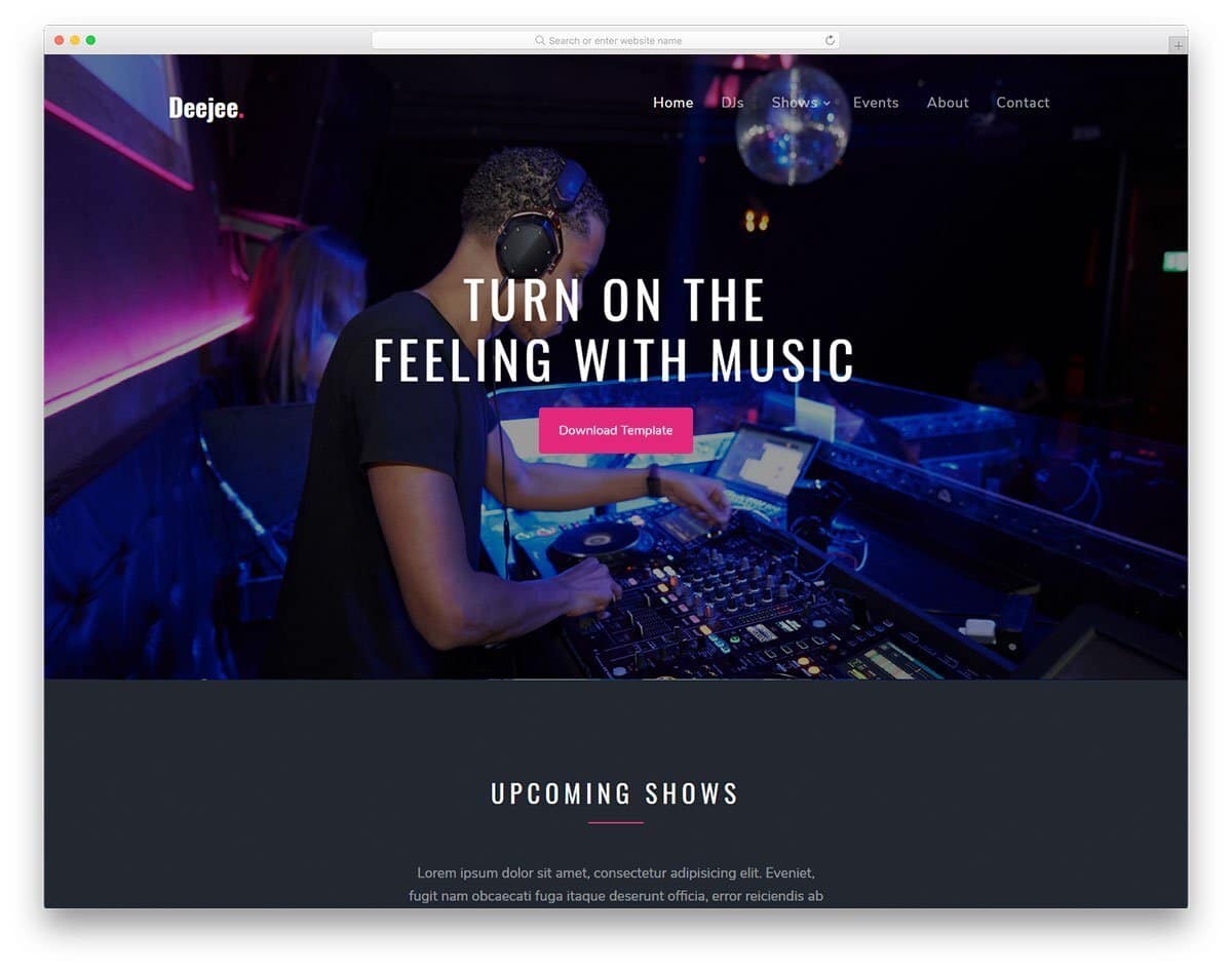 entertainment website template for music and music bands