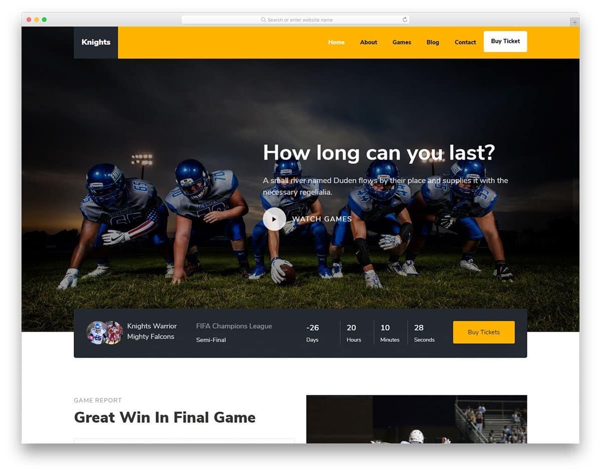 sports website template for american football