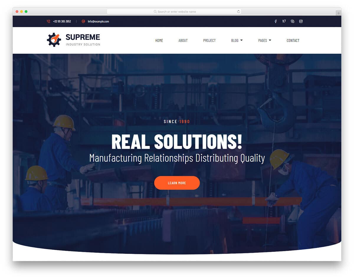 free industrial website template with useful features