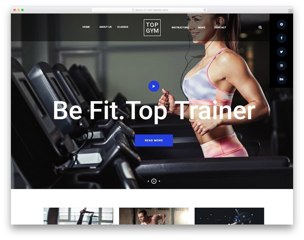 fitness website template with dark and trendy color scheme