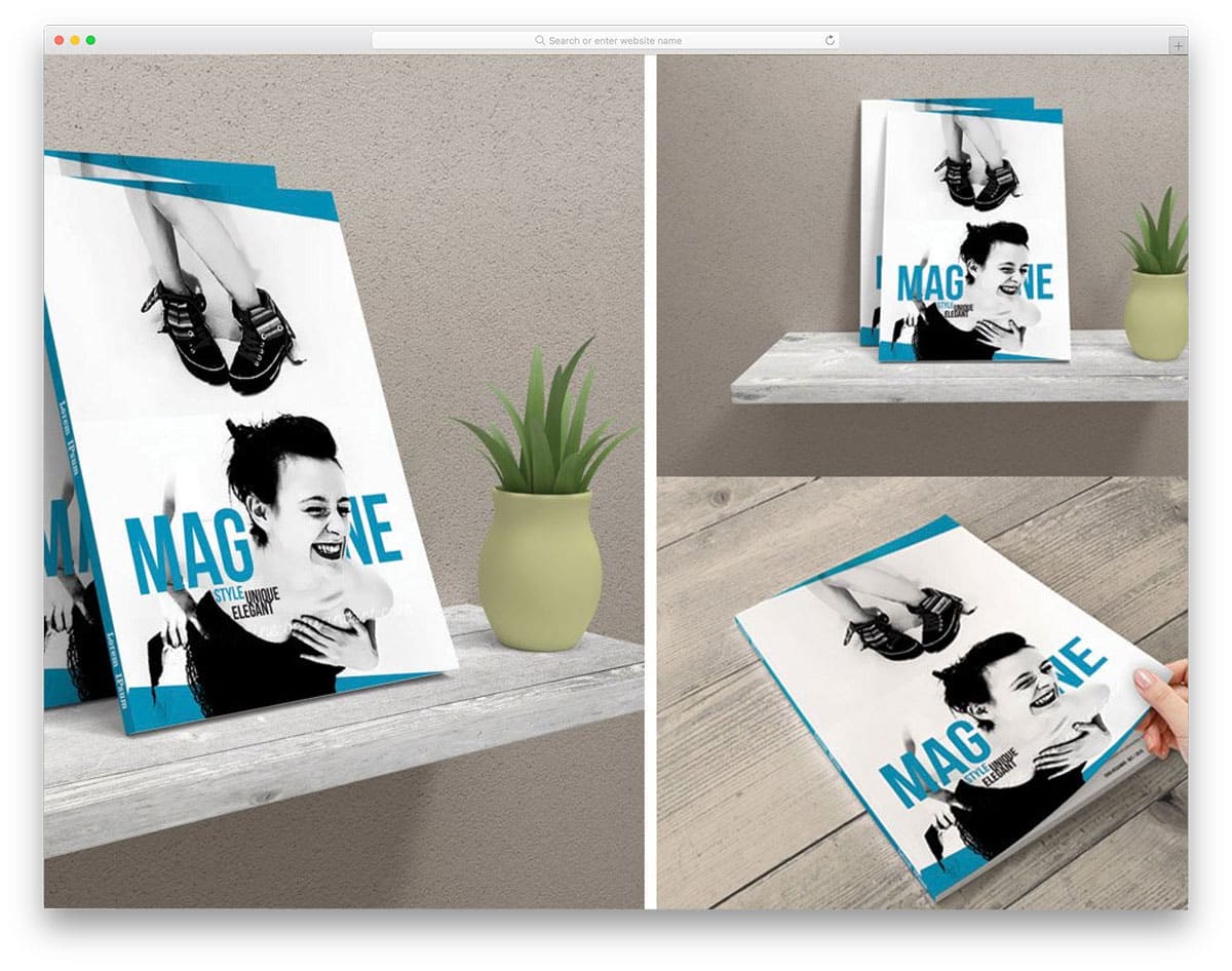 magazine mockups with hand turning pages