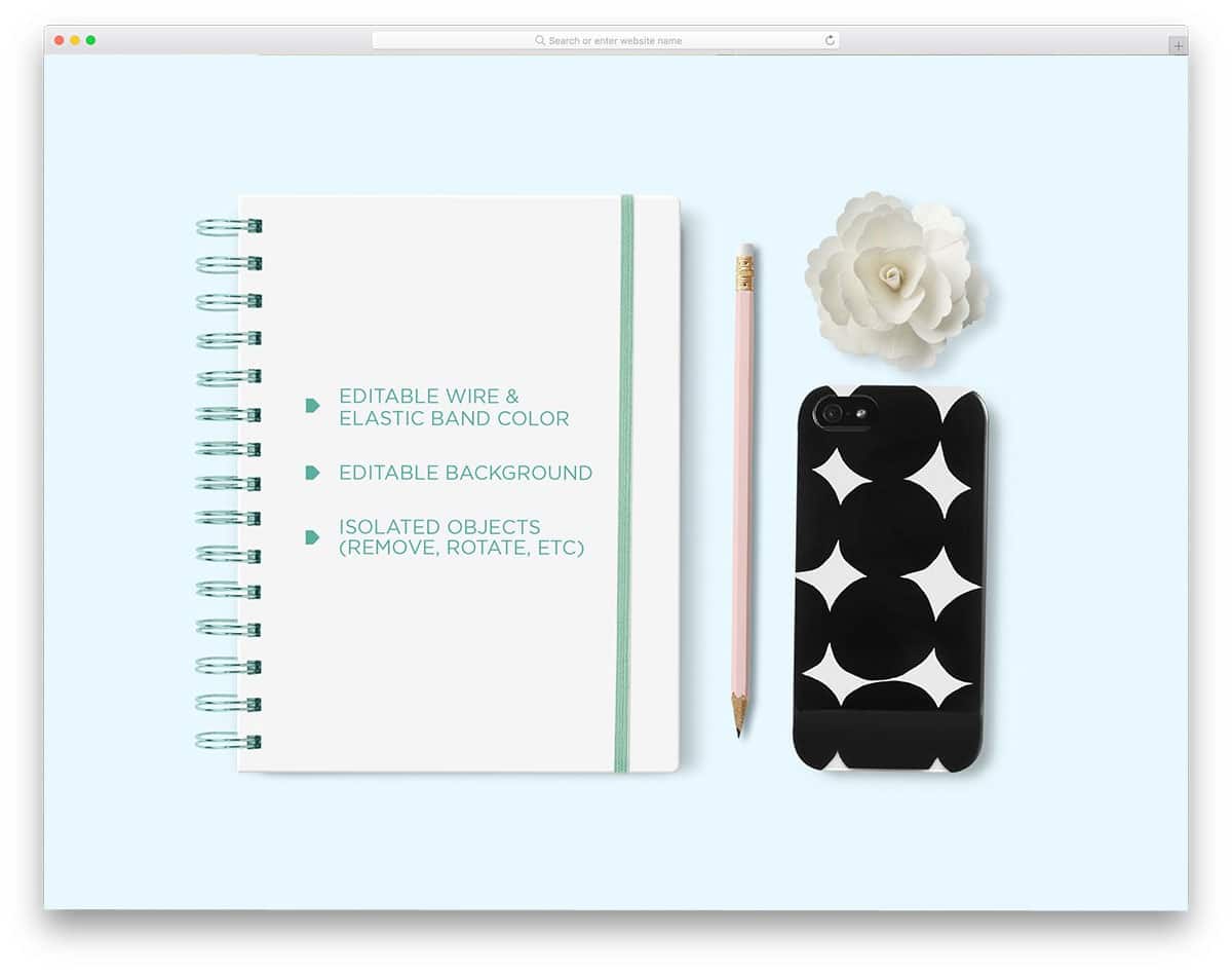 spiral notebook mockup with movable elements