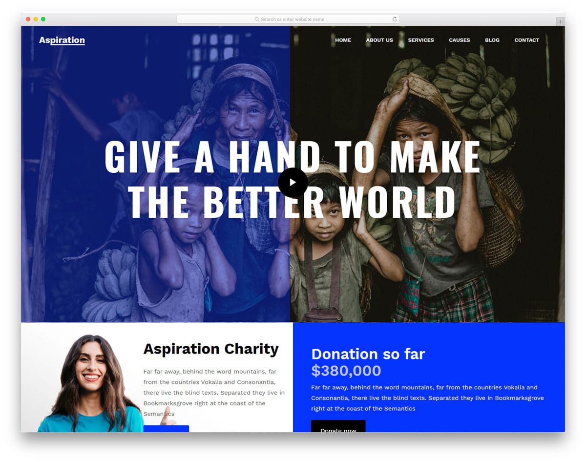bold and straightforward website template for charity websites