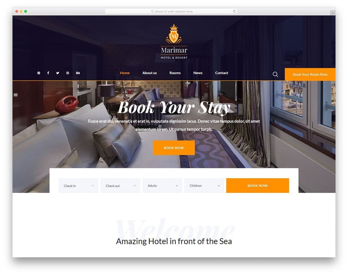 best hotel website template to showcase your rooms