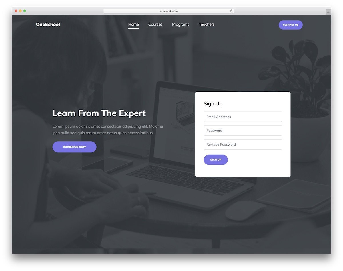 education institution landing page template