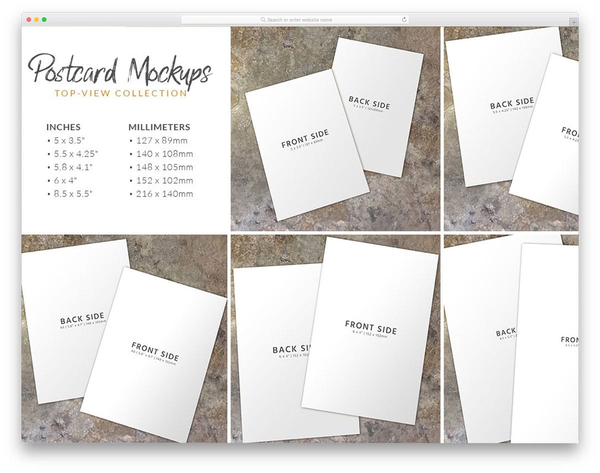 postcard mockup bundle that shows postcards from different views