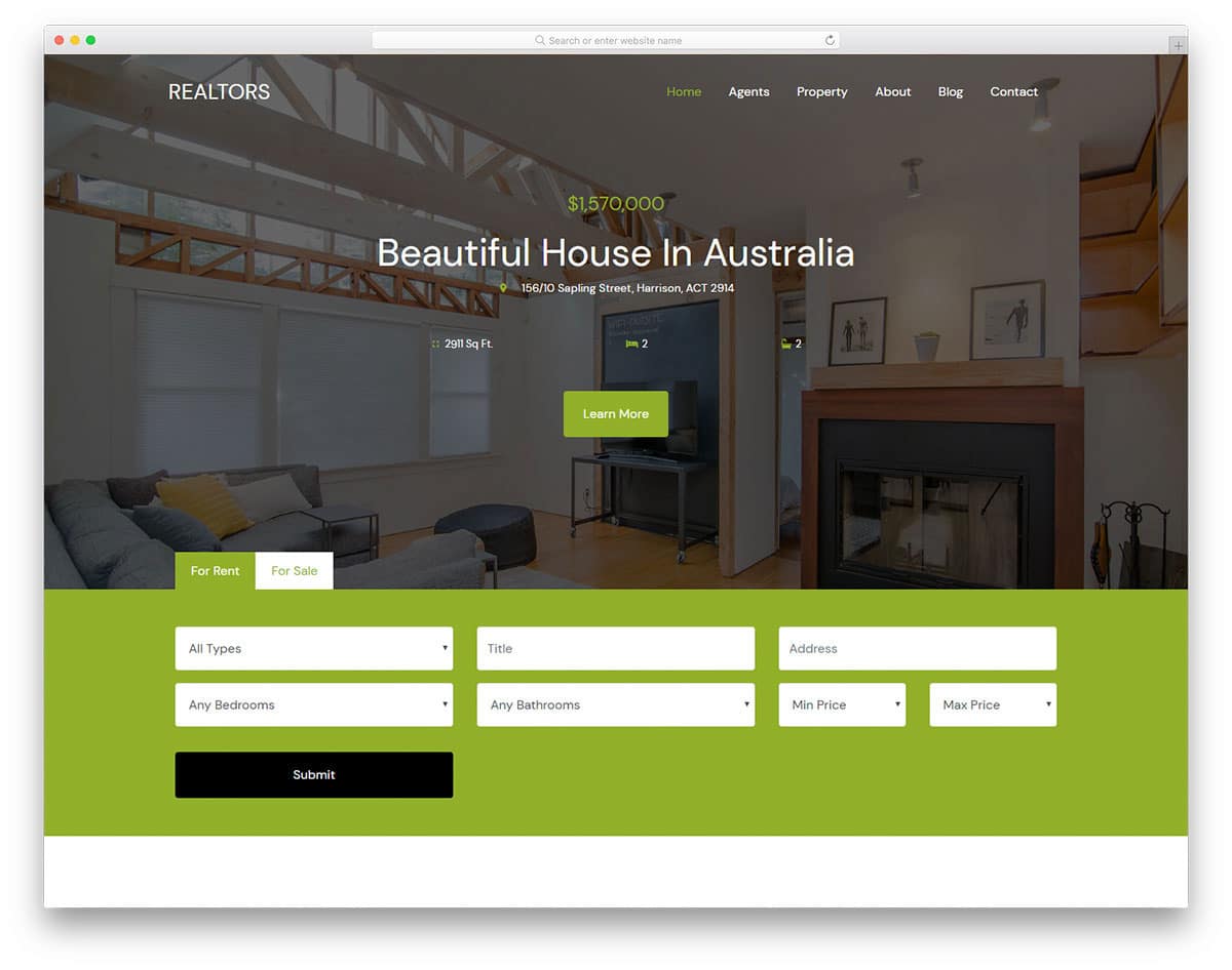 real estate website template with useful features