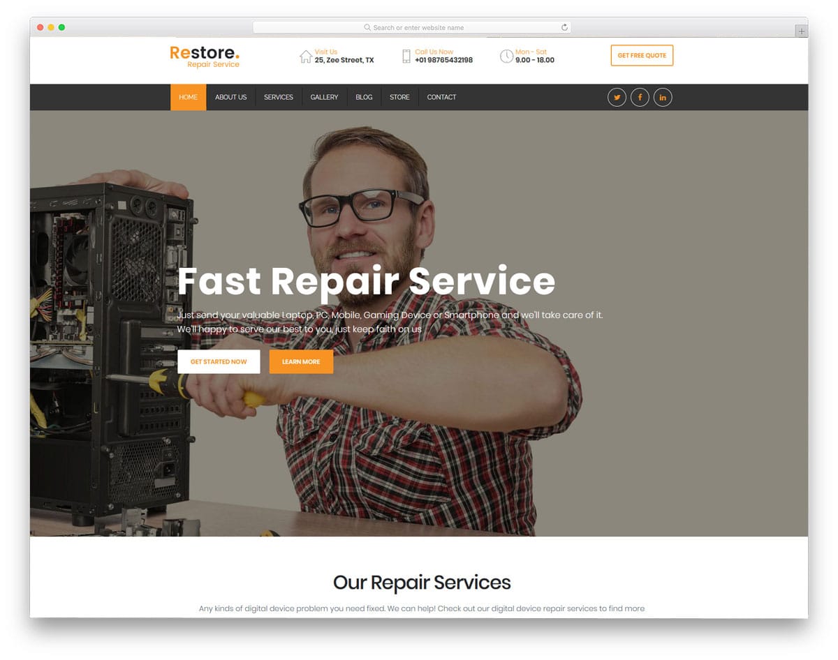 computer repair WordPress themes with full page layout