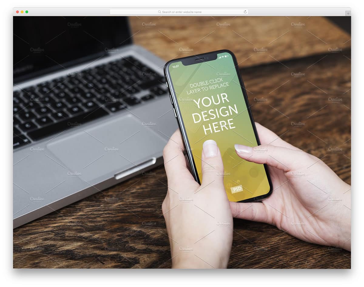 iphone mockup with wooden table background