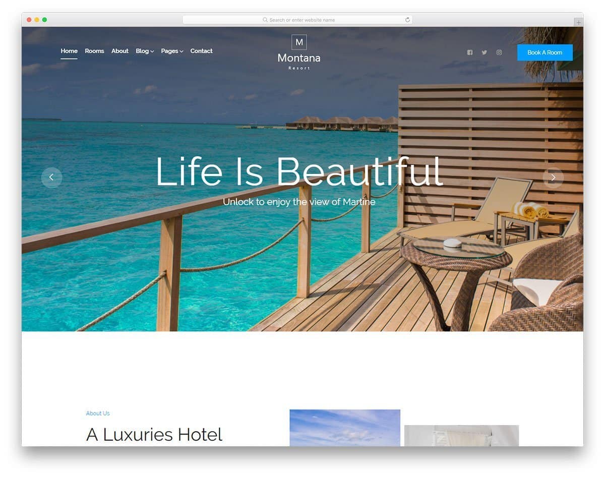 hotel website template with simple design