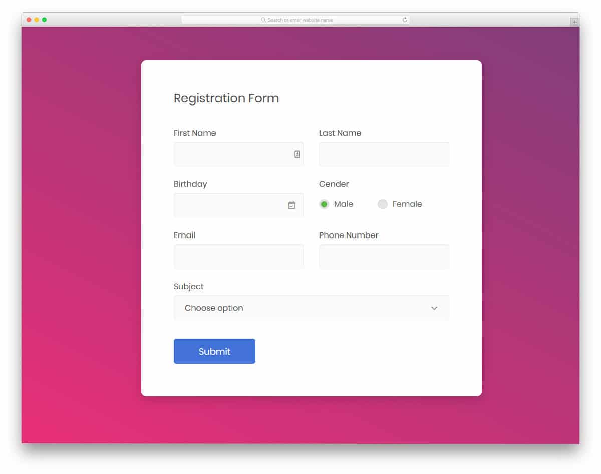simple and professional looking registration form