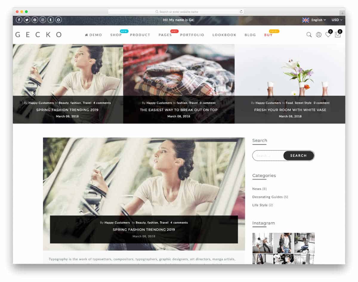 shopify blog themes with featured image section