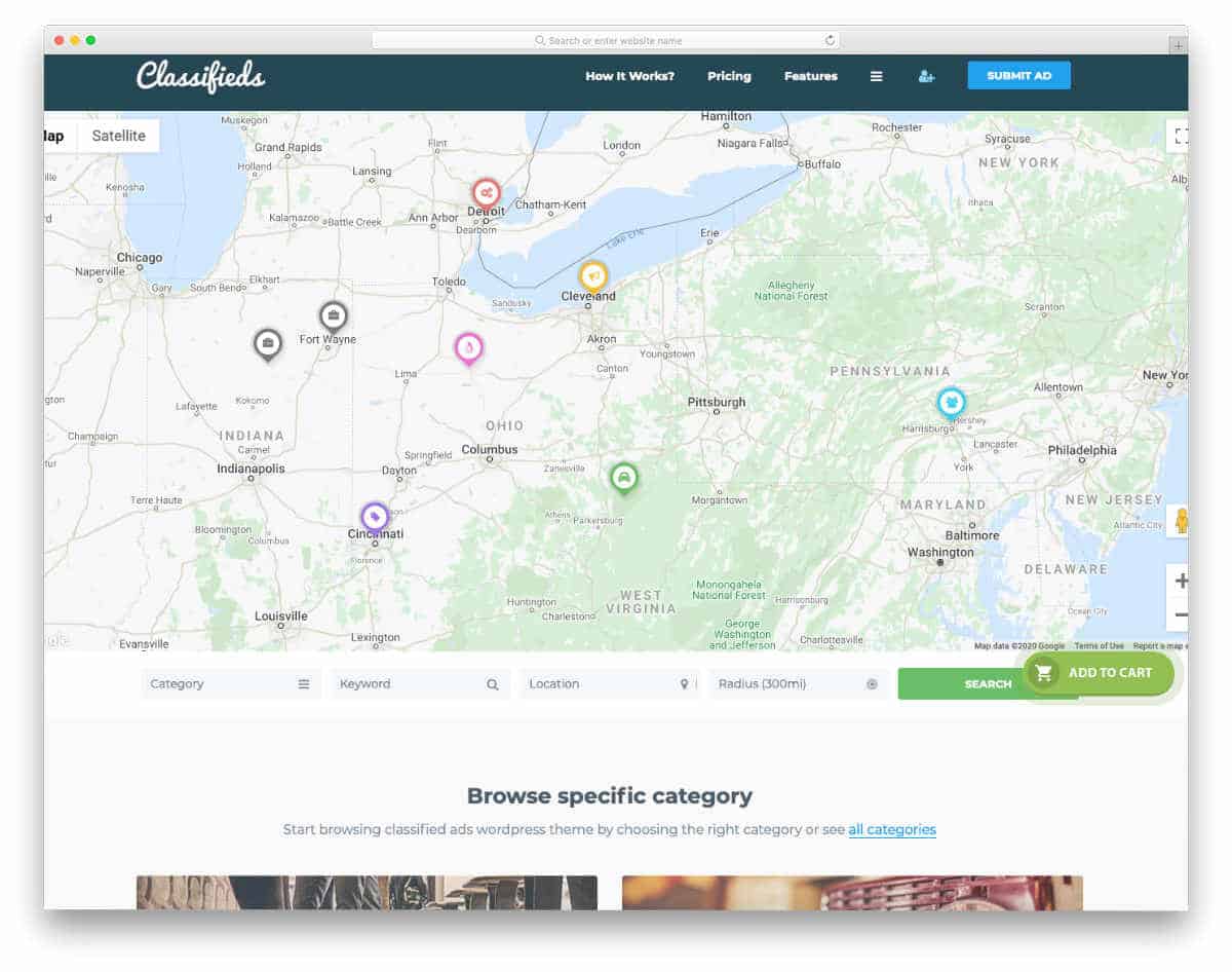 website template with interactive map widgets