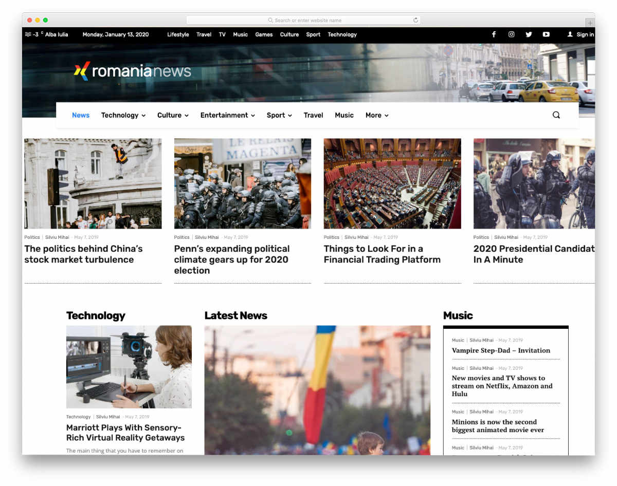 news website template with dynamic elements
