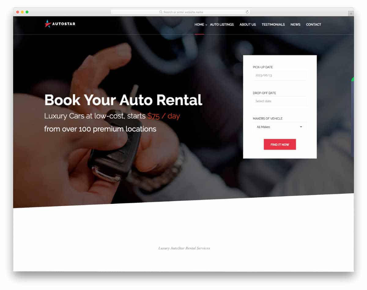 clean car rental website template