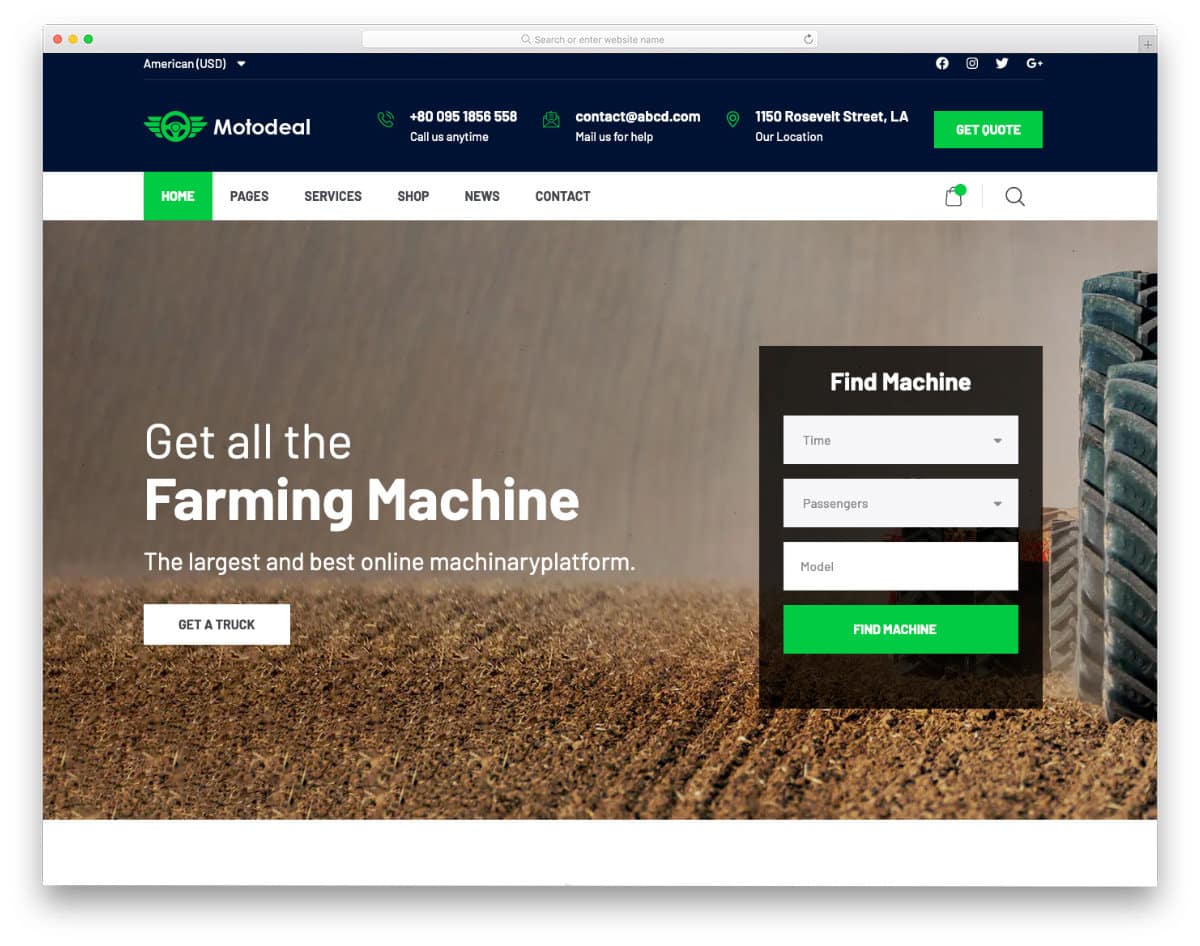 farming equipment rental website template