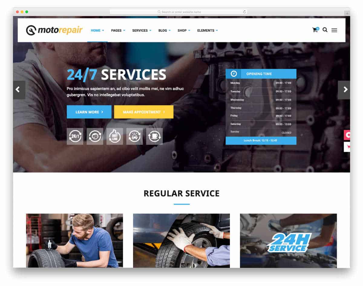 auto service website template with useful features