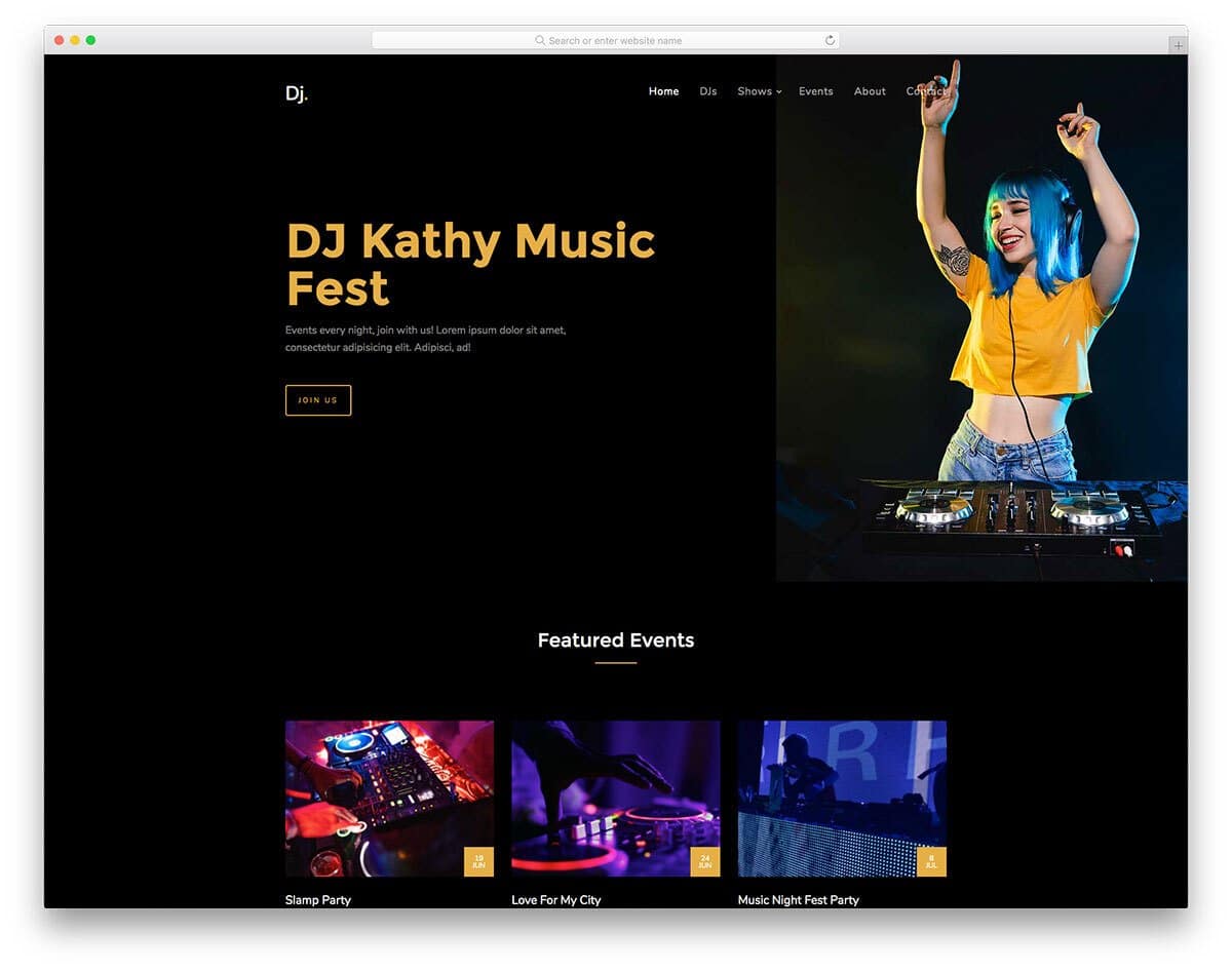 dark theme DJ website template