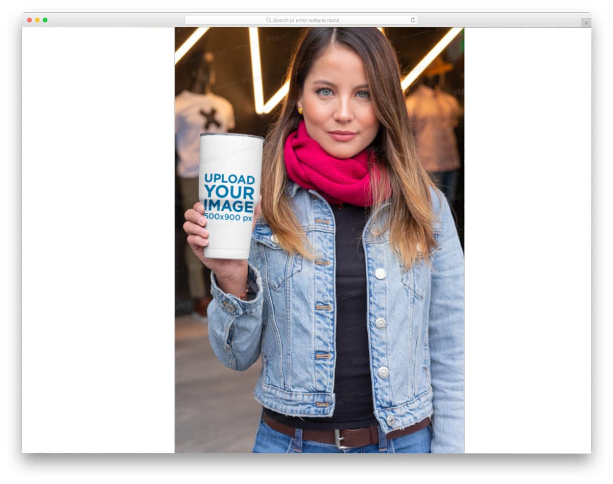 woman holding travel mug mockup image