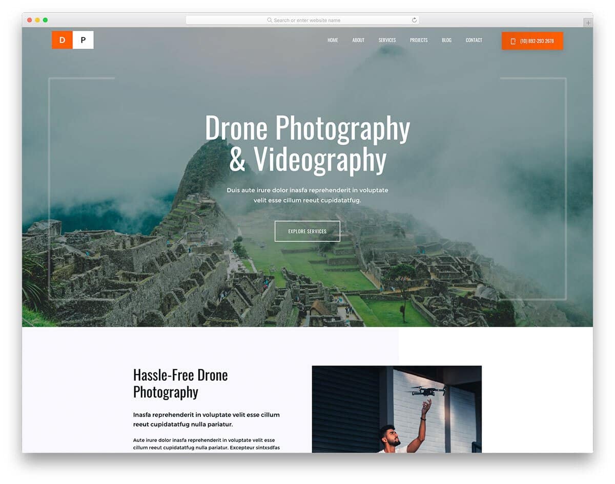 photography website template for drone photogrpaphy