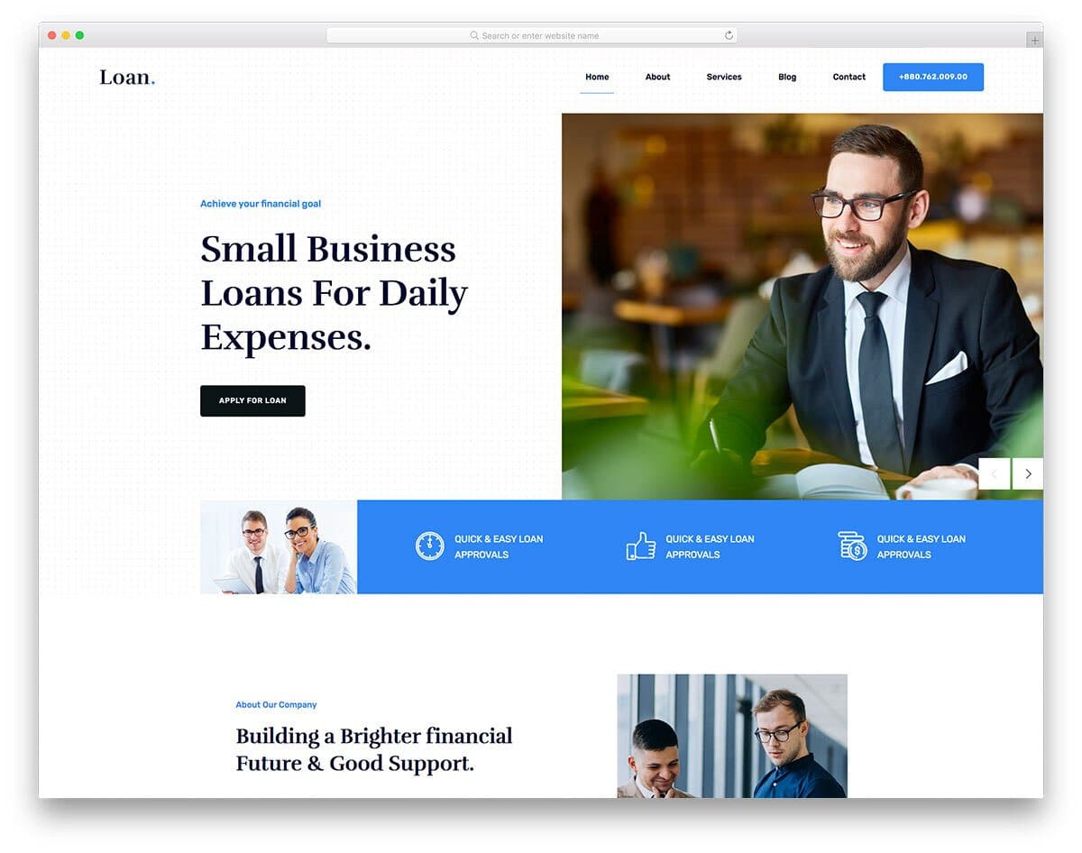 clean business loan and bank website template