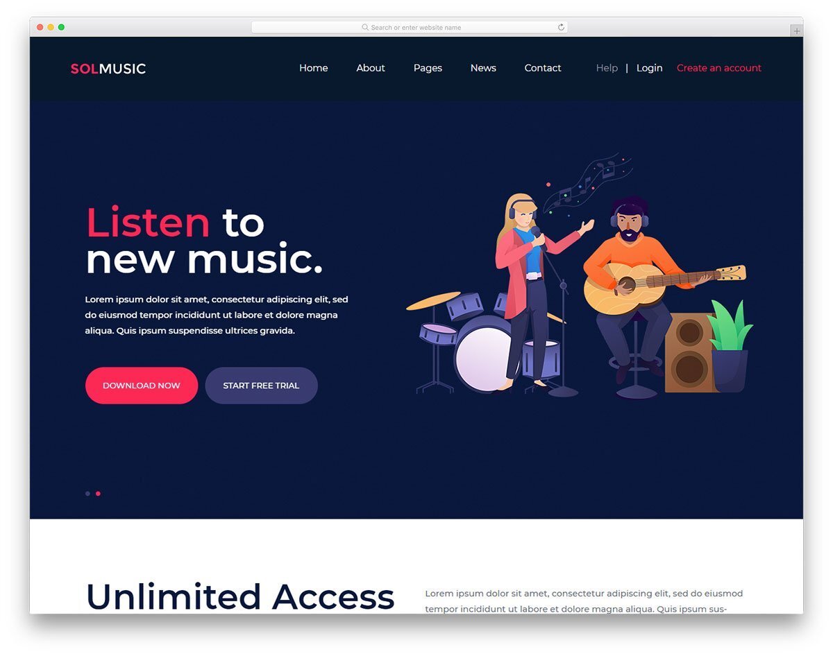 landing page for music websites