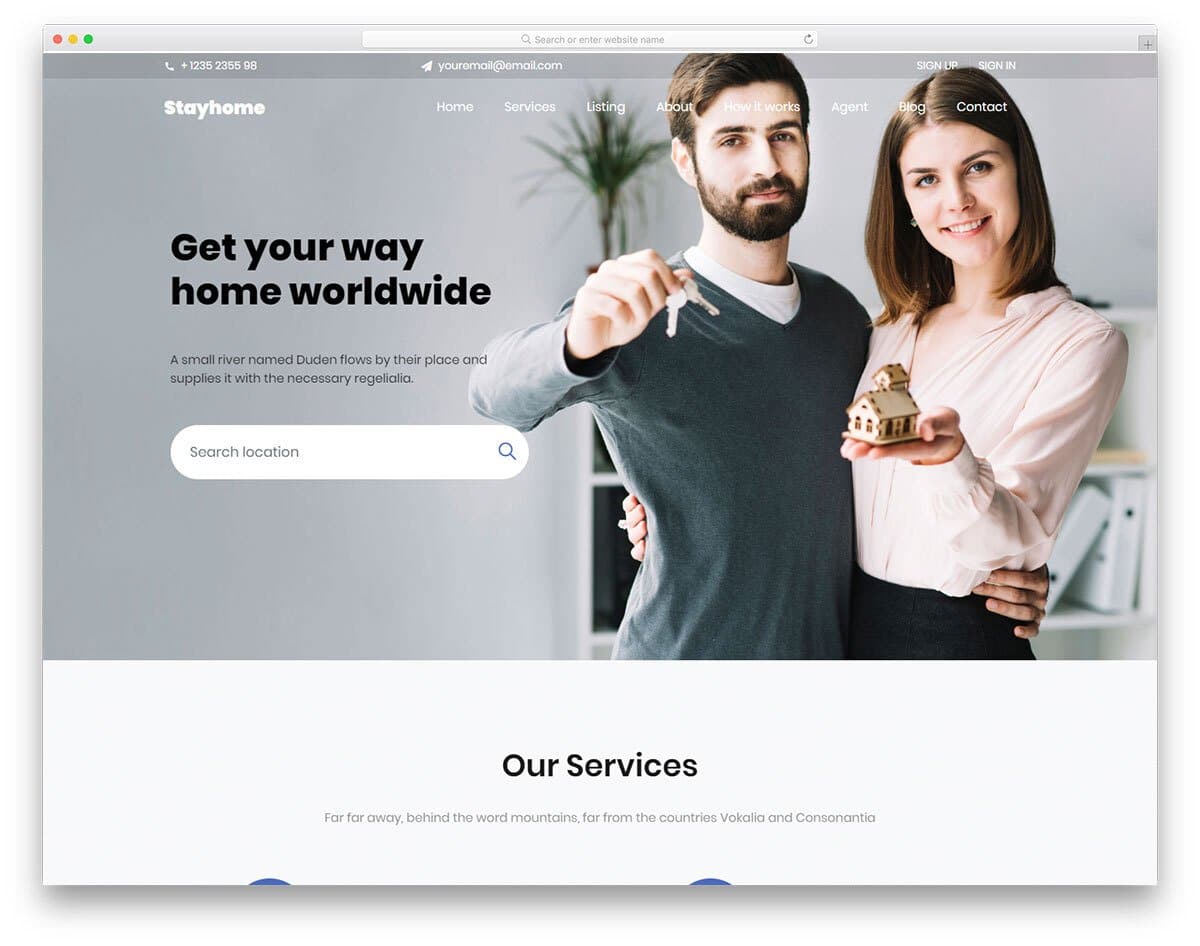 one page free real estate website template