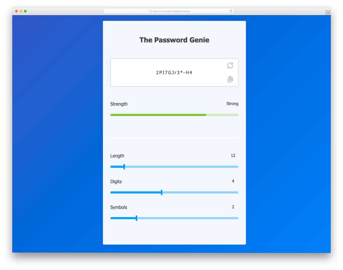 password generator app concept with range sliders